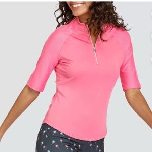 NWT Tail Elbow Sleeve Zip V-Neck Mock Neck Golf Top Pink Size XS